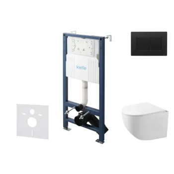 Tualetes poda komplekts Kielle Genesis Rāmis ar Klielle Gaia Rimless podu, SoftClose vāku un Gemini New III Melnu Matētu pogu 30528SS90