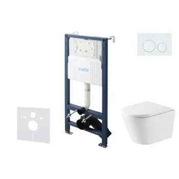 Tualetes poda komplekts Kielle Genesis Rāmis ar Klielle Nefia Vortex Rimless+ podu, SoftClose vāku un Gemini New I Baltu pogu 30528SS46