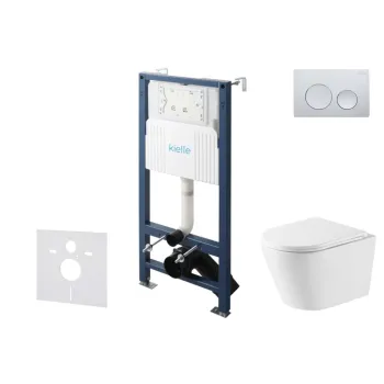 Tualetes poda komplekts Kielle Genesis Rāmis ar Klielle Nefia Vortex Rimless+ podu, SoftClose vāku un Gemini New I Hromētu Pogu 30528SS47