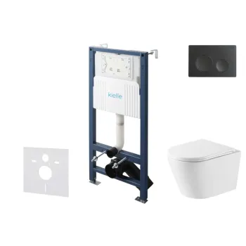 Tualetes poda komplekts Kielle Genesis Rāmis ar Klielle Nefia Vortex Rimless+ podu, SoftClose vāku un Gemini New I Melnu Matētu Pogu 30528SS48