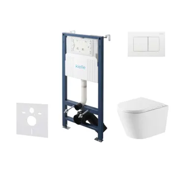 Tualetes poda komplekts Kielle Genesis Rāmis ar Klielle Nefia Vortex Rimless+ podu, SoftClose vāku un Gemini New II Baltu pogu 30528SS52