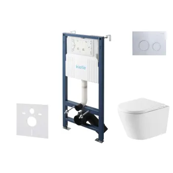 Tualetes poda komplekts Kielle Genesis Rāmis ar Klielle Nefia Vortex Rimless+ podu, SoftClose vāku un Gemini New II Hromētu Pogu 30528SS50