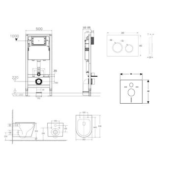Tualetes poda komplekts Kielle Genesis Rāmis ar Klielle Nefia Vortex Rimless+ podu, SoftClose vāku un Gemini New II Hromētu Pogu 30528SS50