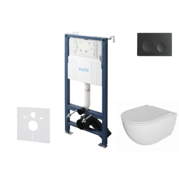 Tualetes poda komplekts Kielle Genesis Rāmis ar Klielle Oudee Rimless podu, SoftClose vāku un Gemini New I Melnu matētu Pogu 30528SS03