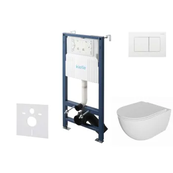 Tualetes poda komplekts Kielle Genesis Rāmis ar Klielle Oudee Rimless podu, SoftClose vāku un Gemini New II Baltu pogu 30528SS07
