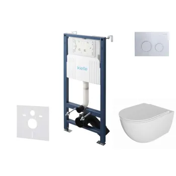 Tualetes poda komplekts Kielle Genesis Rāmis ar Klielle Oudee Rimless podu, SoftClose vāku un Gemini New II Hromētu Pogu 30528SS05