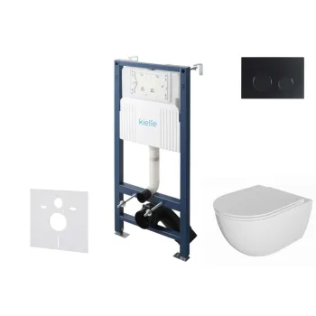 Tualetes poda komplekts Kielle Genesis Rāmis ar Klielle Oudee Rimless podu, SoftClose vāku un Gemini New II Melnu matētu Pogu 30528SS06