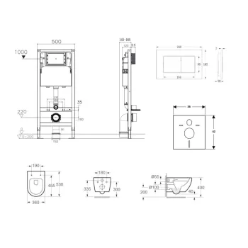 Tualetes poda komplekts Kielle Genesis Rāmis ar Klielle Oudee Rimless podu, SoftClose vāku un Gemini New II Melnu matētu Pogu 30528SS09