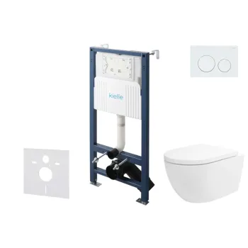 Tualetes poda komplekts Kielle Genesis Rāmis ar Klielle Oudee Vortex Rimless+ podu, SoftClose vāku un Gemini New I Baltu pogu 30528SS19