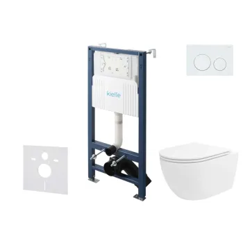 Tualetes poda komplekts Kielle Genesis Rāmis ar Klielle Oudee Vortex Rimless+ podu, SoftClose vāku un Gemini New I Baltu pogu 30528SS28