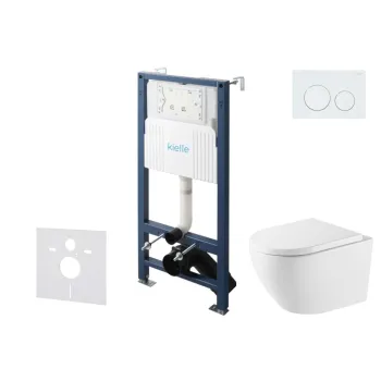 Tualetes poda komplekts Kielle Genesis Rāmis ar Klielle Oudee Vortex Rimless+ podu, SoftClose vāku un Gemini New I Baltu pogu 30528SS64