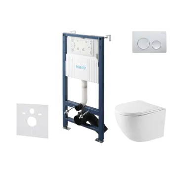 Tualetes poda komplekts Kielle Genesis Rāmis ar Klielle Oudee Vortex Rimless+ podu, SoftClose vāku un Gemini New I Hromēta pogu 30528SS38