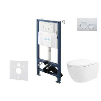 Tualetes poda komplekts Kielle Genesis Rāmis ar Klielle Oudee Vortex Rimless+ podu, SoftClose vāku un Gemini New I Hromētu Pogu 30528SS20