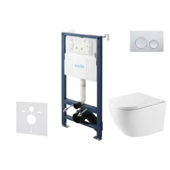 Tualetes poda komplekts Kielle Genesis Rāmis ar Klielle Oudee Vortex Rimless+ podu, SoftClose vāku un Gemini New I Hromētu Pogu 30528SS56