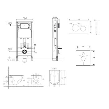 Tualetes poda komplekts Kielle Genesis Rāmis ar Klielle Oudee Vortex Rimless+ podu, SoftClose vāku un Gemini New I Hromētu Pogu 30528SS56