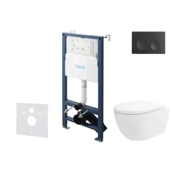 Tualetes poda komplekts Kielle Genesis Rāmis ar Klielle Oudee Vortex Rimless+ podu, SoftClose vāku un Gemini New I Melnu Matētu Pogu 30528SS21
