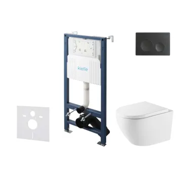 Tualetes poda komplekts Kielle Genesis Rāmis ar Klielle Oudee Vortex Rimless+ podu, SoftClose vāku un Gemini New I Melnu Matētu Pogu 30528SS66