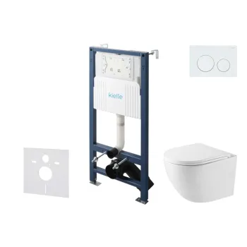 Tualetes poda komplekts Kielle Genesis Rāmis ar Klielle Oudee Vortex Rimless podu, SoftClose vāku un Gemini New I Melnu Matētu pogu 30528SS37