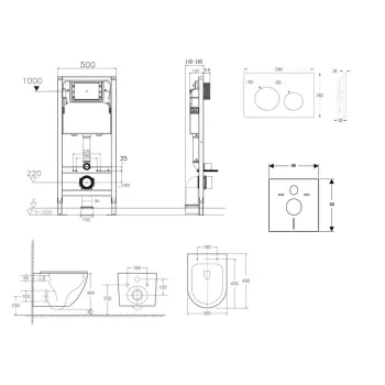 Tualetes poda komplekts Kielle Genesis Rāmis ar Klielle Oudee Vortex Rimless+ podu, SoftClose vāku un Gemini New I Melnu Matētu pogu 30528SS39