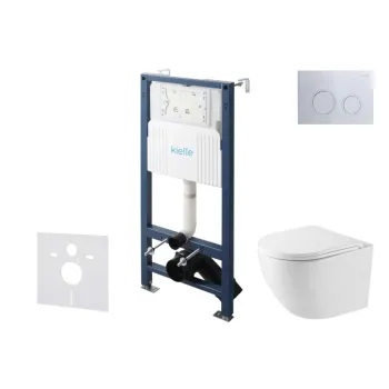 Tualetes poda komplekts Kielle Genesis Rāmis ar Klielle Oudee Vortex Rimless+ podu, SoftClose vāku un Gemini New II Hromēta pogu 30528SS41