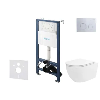 Tualetes poda komplekts Kielle Genesis Rāmis ar Klielle Oudee Vortex Rimless+ podu, SoftClose vāku un Gemini New II Hromētu Pogu 30528SS32