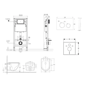 Tualetes poda komplekts Kielle Genesis Rāmis ar Klielle Oudee Vortex Rimless+ podu, SoftClose vāku un Gemini New II Hromētu Pogu 30528SS59