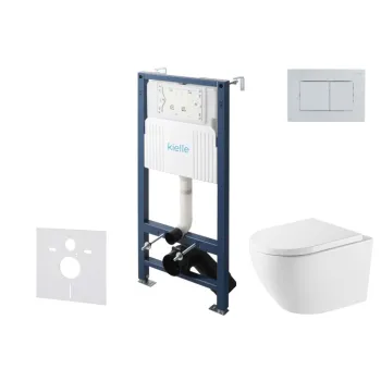 Tualetes poda komplekts Kielle Genesis Rāmis ar Klielle Oudee Vortex Rimless+ podu, SoftClose vāku un Gemini New II Hromētu Pogu 30528SS71