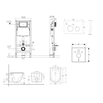 Tualetes poda komplekts Kielle Genesis Rāmis ar Klielle Oudee Vortex Rimless+ podu, SoftClose vāku un Gemini New II Melnu Matētu pogu 30528SS42
