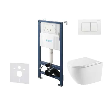 Tualetes poda komplekts Kielle Genesis Rāmis ar Klielle Oudee Vortex Rimless+ podu, SoftClose vāku un Gemini New III Baltu pogu 30528SS61