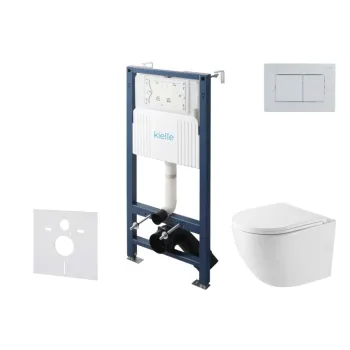 Tualetes poda komplekts Kielle Genesis Rāmis ar Klielle Oudee Vortex Rimless+ podu, SoftClose vāku un Gemini New III Hromēta pogu 30528SS44