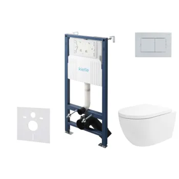 Tualetes poda komplekts Kielle Genesis Rāmis ar Klielle Oudee Vortex Rimless+ podu, SoftClose vāku un Gemini New III Hromētu Pogu 30528SS26