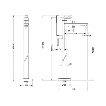Vannas / Dušas maisītājs Duravit Wave Uz Grīdas, Melns Matēts WA5250000046