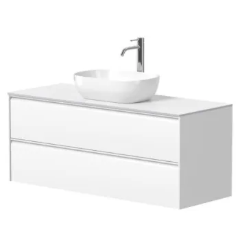 Vannas istabas skapītis Kame Moon 120cm 2 atvilknes, Zem virsmas, Bez izlietnes, Balts Matēts BUC/12-3DR/D02-MO