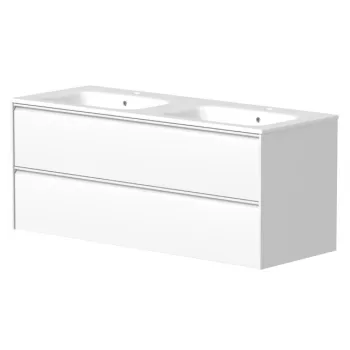 Vannas istabas skapītis Kame Moon 120cm 2 atvilknes, dubultais Balts Matēts BUD/12-3DR/D02-MO