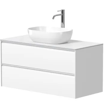 Vannas istabas skapītis Kame Moon 80cm 2 atvilknes, Zem virsmas, Bez izlietnes, Balts Matēts BUC/8-3DR/D02-MO