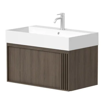 Vannas istabas skapītis Kame Sole 80cm 2 atvilknes, Zem virsmas, Bez izlietnes, Smoked oak veneer BUC/8-3DR/N08-GR-SOL