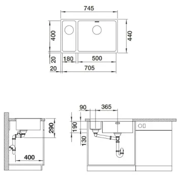Virtuves izlietne Blanco Andano 500/180 Izlietne, 75x44 cm, nerūsējošais tērauds 522989