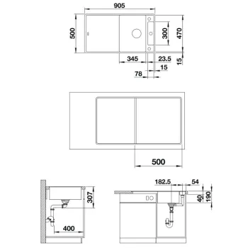 Virtuves izlietne Blanco Axia III 5 Silgranīta, 91x50 cm, ar aksesuāriem, InFino, antracīts 523225