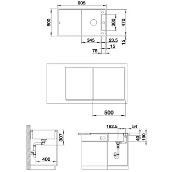 Virtuves izlietne Blanco Axia III 5 Silgranīta, 91x50 cm, ar aksesuāriem, InFino, melna 525846