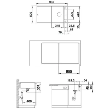 Virtuves izlietne Blanco Axia III 5 Silgranīta, 91x50 cm, ar aksesuāriem, InFino, melna 525847