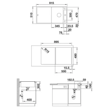 Virtuves izlietne Blanco Axia III 5 Silgranīta, 92x51 cm, ar aksesuāriem, InFino, antracīts 523205