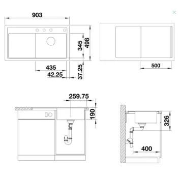Virtuves izlietne Blanco Zenar 5 Silgranīta, 90x50 cm, InFino, melna 526049