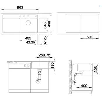 Virtuves izlietne Blanco Zenar 5 Silgranīta, 90x50 cm, InFino, pelēks akmens 523874