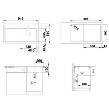 Virtuves izlietne Blanco Zenar 5 Silgranīta, 92x51 cm, InFino, melna 526046