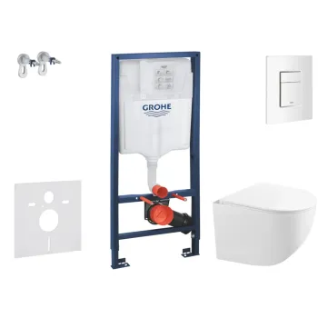 Tualetes poda komplekts Grohe Rapid SL pods Kielle Gaia Rimless ar SoftClose Vāku, Skate Cosmopolitan poga, Balta 11BA3103