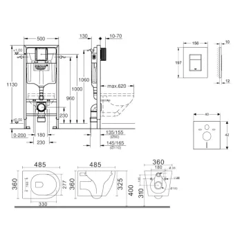 Tualetes poda komplekts Grohe Rapid SL pods Kielle Gaia Rimless ar SoftClose Vāku, Skate Cosmopolitan poga, Balta 11BA3103