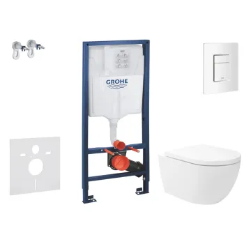 Tualetes poda komplekts Grohe Rapid SL ar Podu Kielle Oudee Vortex Rimless un SoftClose vāku, Skate Cosmopolitan poga, Balta 11BA3108