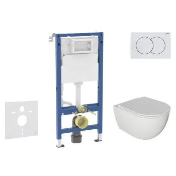 Tualetes poda komplekts Geberit Duofix ar podu Kielle Oudee Rimless un SoftClose vāku, Delta01 pogu, Balta 11CA3116B