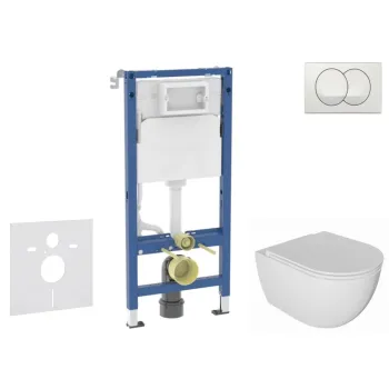 Tualetes poda komplekts Geberit Duofix ar podu Kielle Oudee Rimless un SoftClose vāku, Delta poga, Balta 11CA3136B