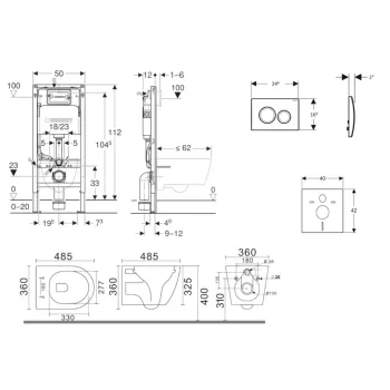 Tualetes poda komplekts Geberit Duofix pods Kielle Gaia Rimless, vāks ar SoftClose, Delta20 poga balta 11CA3152B